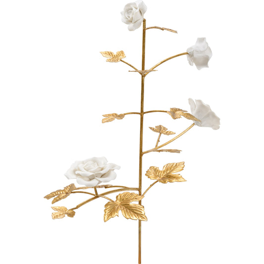 Rose Stem by Chelsea House in white, antique gold leaf. Made from porcelain in a transitional style.