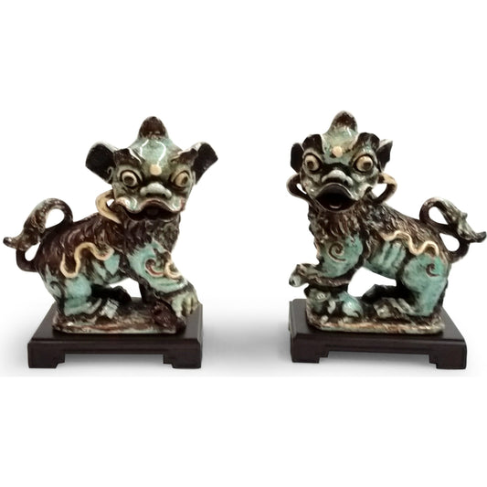 001 SR-382282 | Primary Silo | Chinese Dogs II (Set of 2) by Chelsea House in dark antique mint green crackle glaze. Made from porcelain in a eclectic & global style.