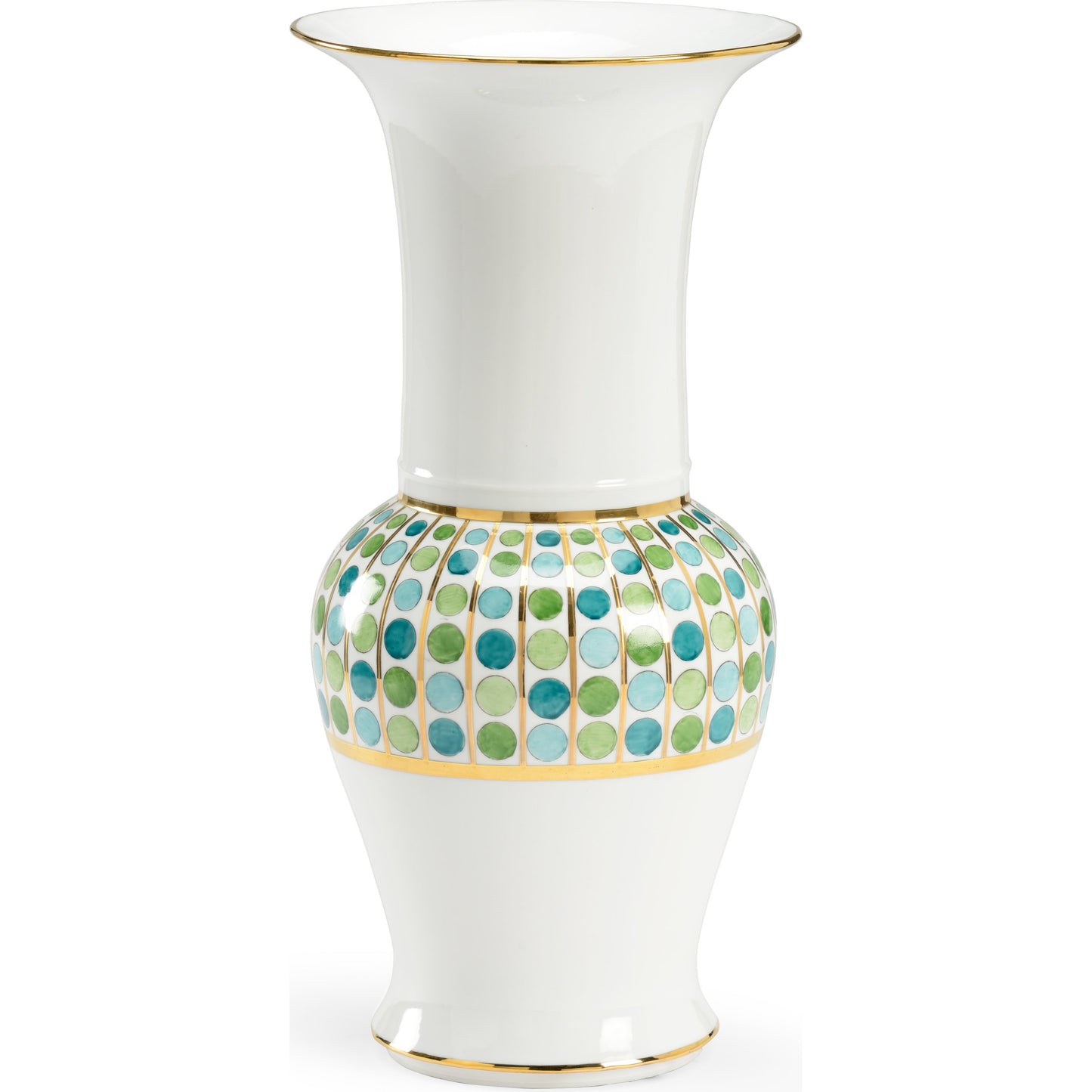 001 SR-382199 | Additional Silo | Cambridge Vase by Chelsea House in greens, white, gold. Made from porcelain in a transitional style.