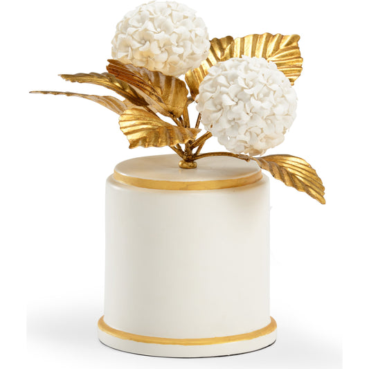 001 SR-382994 | Primary Silo | Hydrangea by Chelsea House in cream, antique gold leaf. Made from porcleain in a transitional style.