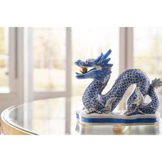 Blue Dragon by Chelsea House in blue, off white, metallic gold. Made from porcelain in a eclectic & global style.