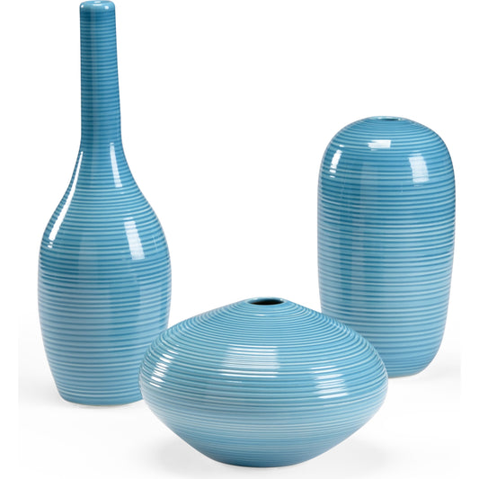 001 SR-383137 | Primary Silo | Leon Vase Set by Chelsea House in ocean blue glaze. Made from ceramic in a modern style.