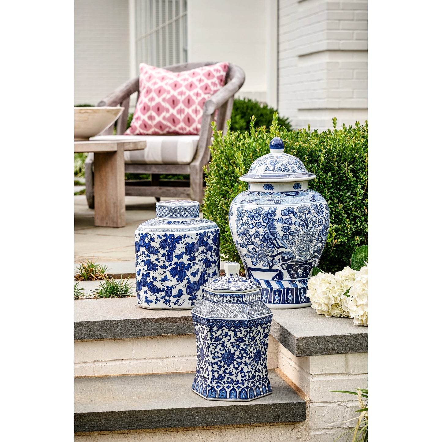 003 SR-384048 | Additional Silo | Tang Covered Vase by Chelsea House in blue, white glaze. Made from ceramic in a eclectic & global style.