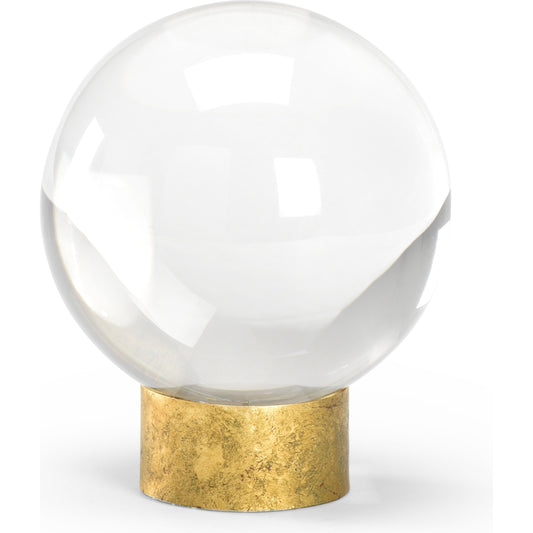 Crystal Ball on Stand by Chelsea House in clear, antique gold. Made from crystal in a transitional style.