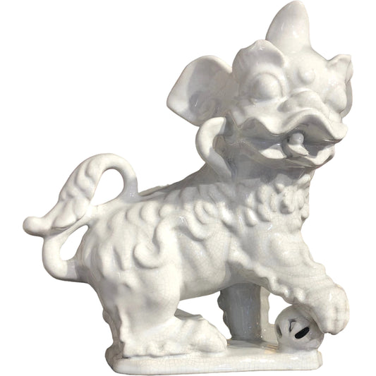 001 SR-384280 | Primary Silo | White Chinese Dogs (Set of 2) by Chelsea House in white crackle glaze, black. Made from ceramic in a eclectic & global style.