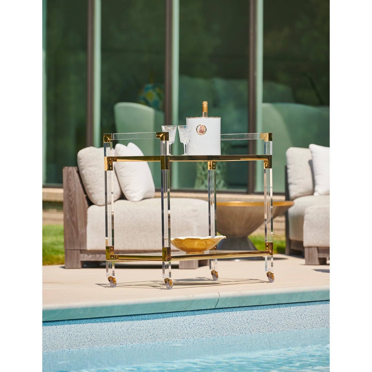 003 SR-381951 | Lifestyle | Bamboo Cachepot by Chelsea House in metallic gold, white glaze. Made from ceramic in a modern style.