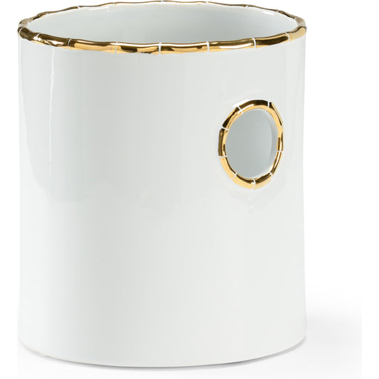 Bamboo Cachepot by Chelsea House in metallic gold, white glaze. Made from ceramic in a modern style.