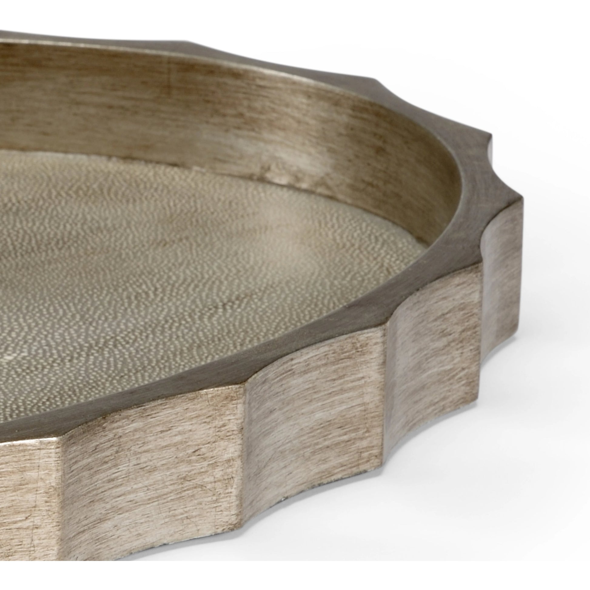 Eclipse Tray by Chelsea House in antique silver leaf, gray. Made from wood, shagreen in a transitional style.