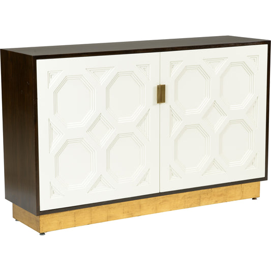 001 SR-383629 | Primary Silo | Ponzio Chest by Chelsea House in cream, dark brown, antique gold leaf. Made from wood in a modern style.