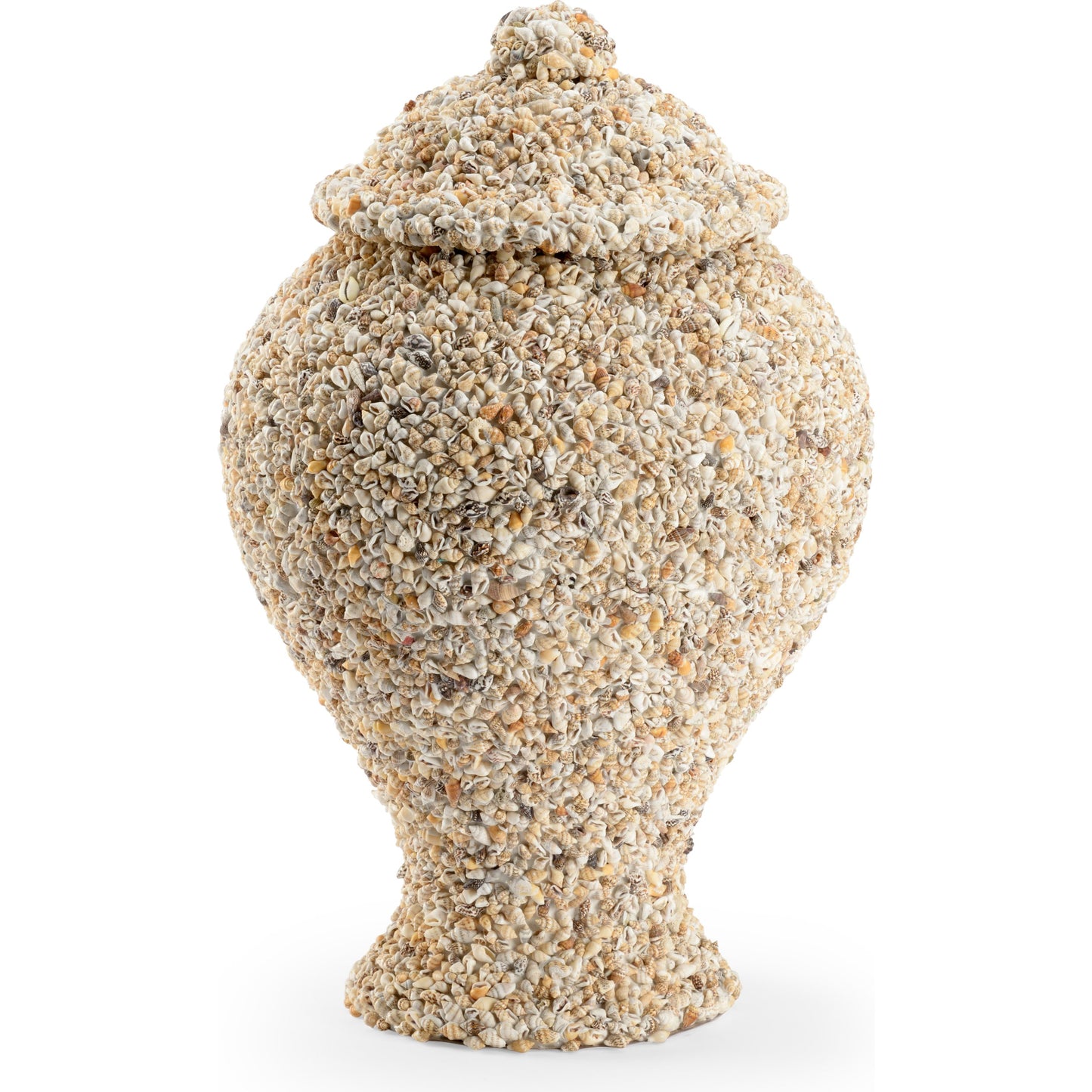 001 SR-383883 | Additional Silo | Shell Covered Urn by Chelsea House in natural nassa. Made from shells in a coastal style.