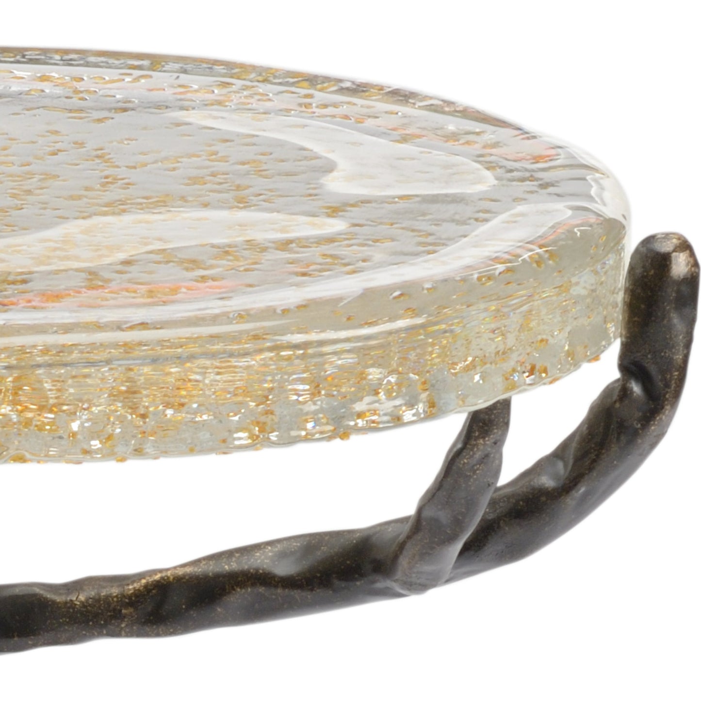 002 SR-382155 | Closeup | Bronze Twig Side Table by Chelsea House in seeded, bronze. Made from glass, iron in a rustic style.