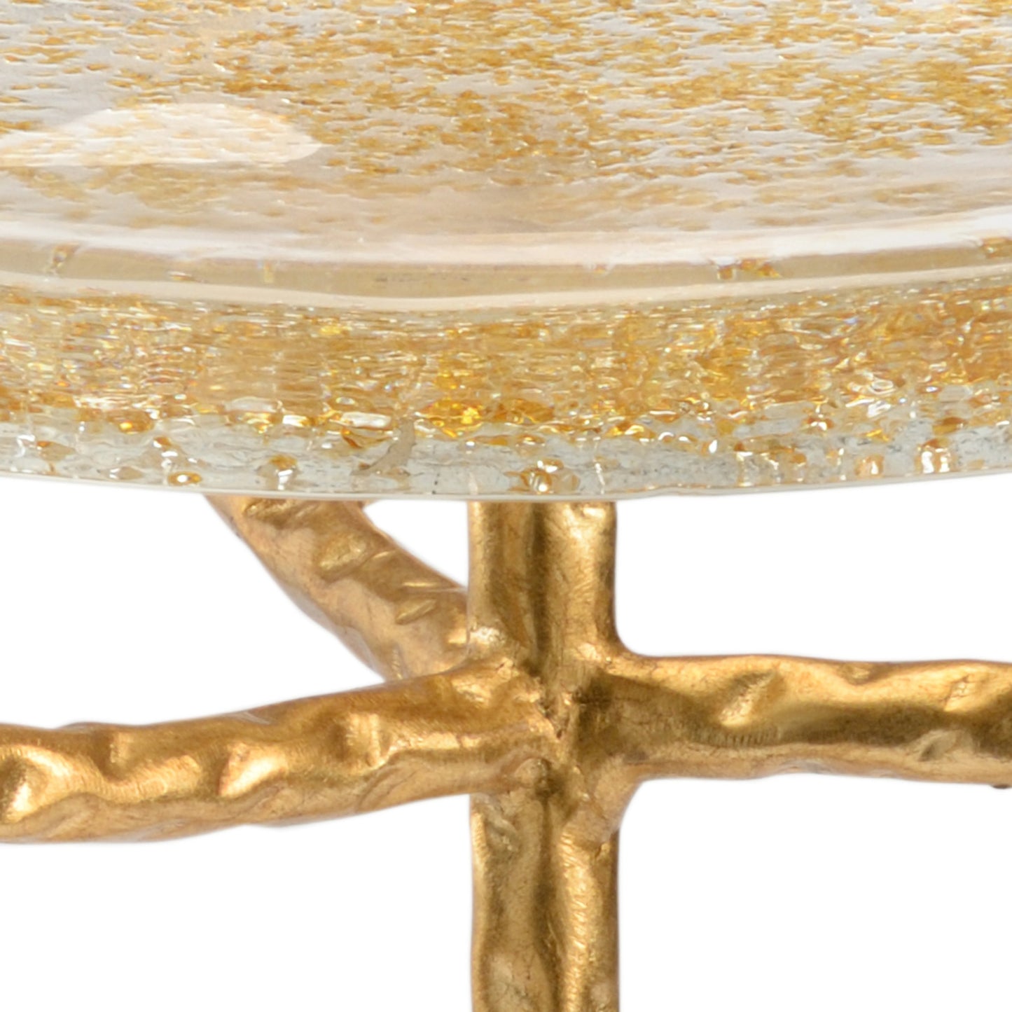 003 SR-382821 | Closeup | Gold Twig Side Table by Chelsea House in seeded, gold. Made from glass, iron in a eclectic & global style.