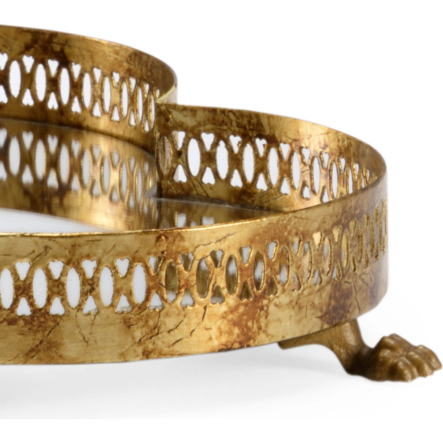 002 SR-383658 | Closeup | Quantrafoil Tray by Chelsea House in antique gold, antiqued. Made from iron, mirror in a traditional style.