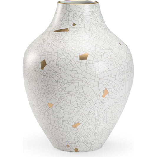 Gold Crackle Urn by Chelsea House in cream, metallic gold decal. Made from ceramic in a eclectic & global style.