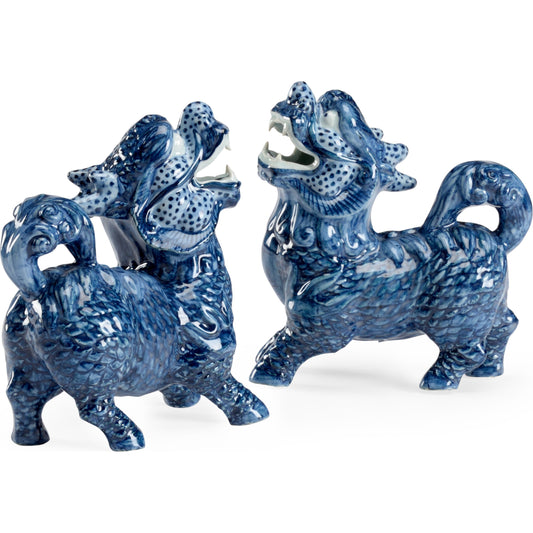 Blue Foo Dogs (Set of 2) by Chelsea House in blue, white glaze, hand painted. Made from ceramic in a eclectic & global style.
