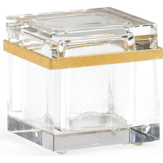 Crystal Square Jewel Box by Chelsea House in clear, antique gold leaf. Made from crystal, metal in a transitional style.