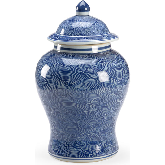 Ocean Ginger Jar by Chelsea House in blue, white glaze. Made from ceramic in a transitional style.