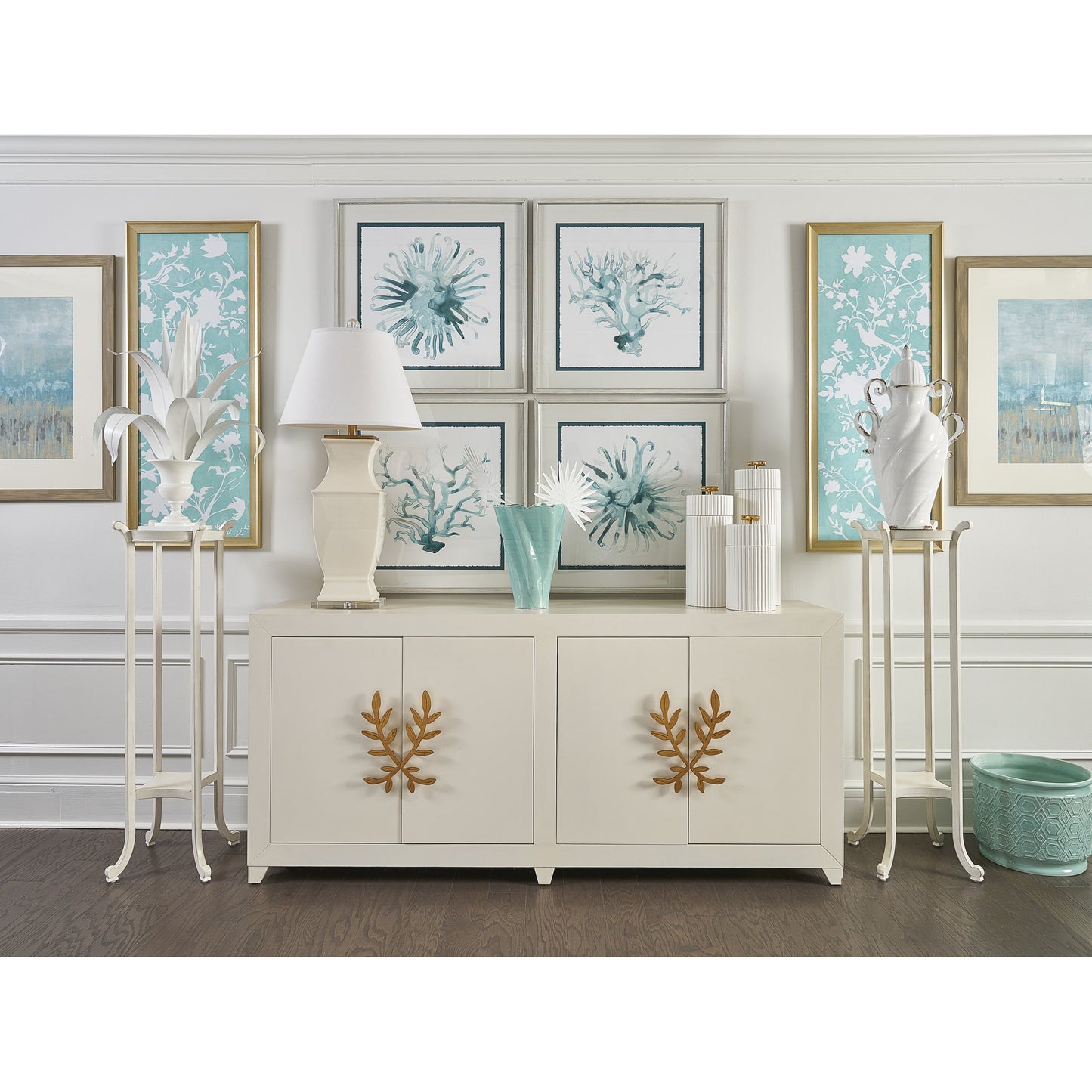 002 SR-782528 | Additional Silo | Longleaf Four Door Cabinet by Chelsea House in antique white, gold leaf. Made from wood, metal in a transitional style.