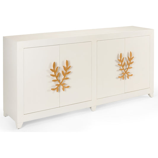 Longleaf Four Door Cabinet by Chelsea House in antique white, gold leaf. Made from wood, metal in a transitional style.