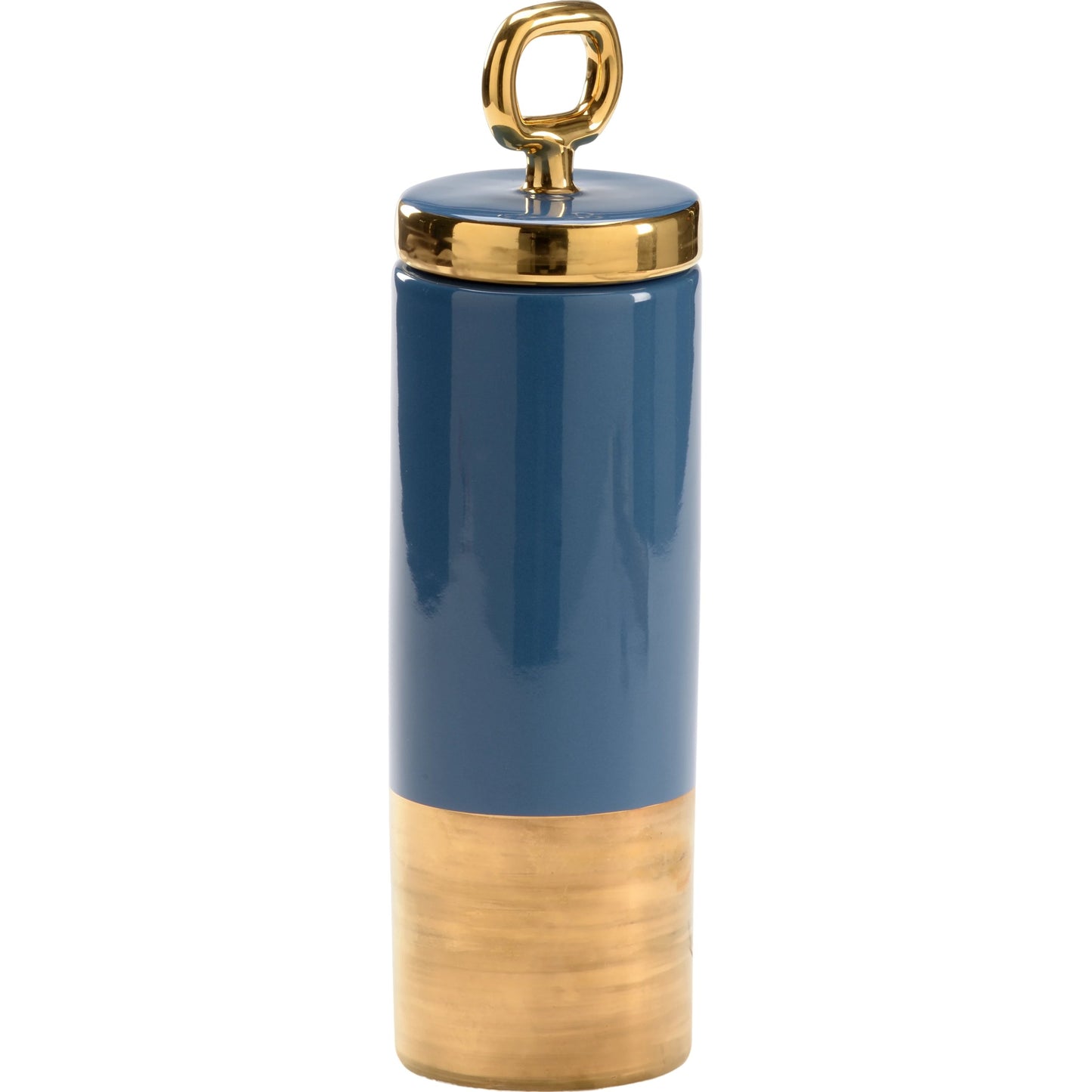 001 SI-2105261 | Primary Silo | French Blue Lidded Jar by Chelsea House in french blue glaze, metallic gold. Made from ceramic in a modern style.