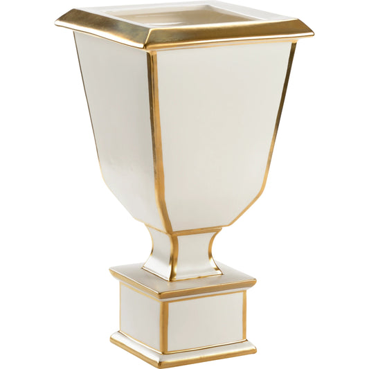 Roche Urn by Chelsea House in white glaze, metallic gold. Made from ceramic in a modern style.