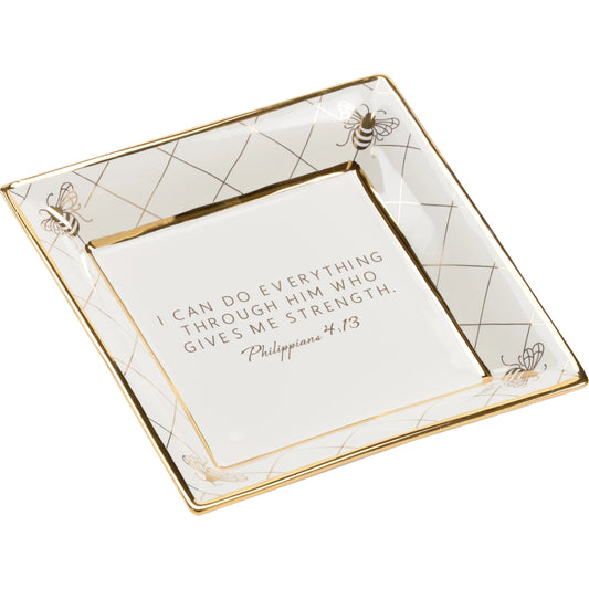 001 SI-2105314 | Primary Silo | Square Bee Verse Plate by Chelsea House in white glaze, metallic gold. Made from ceramic in a modern style.