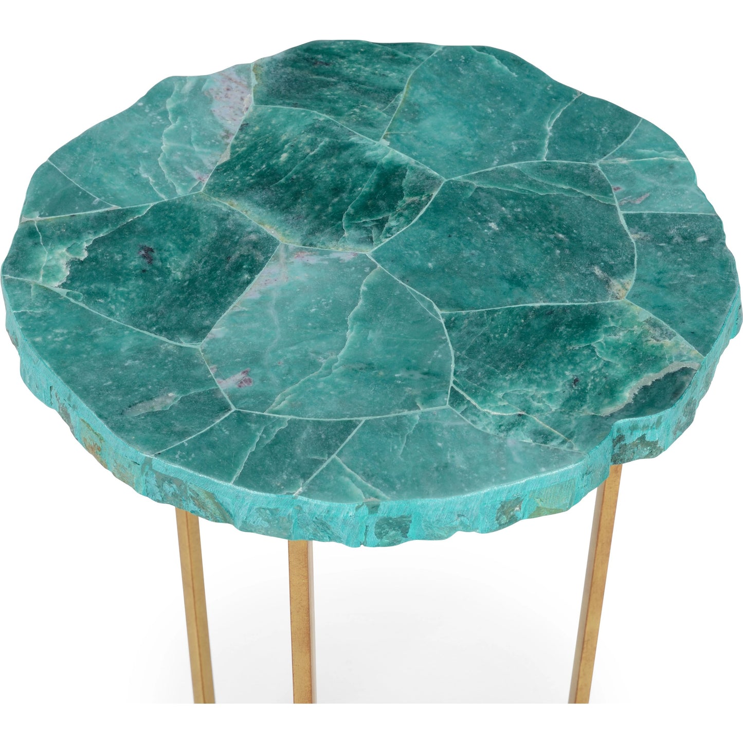 002 SI-2105336 | Closeup | Jade Accent Table by Chelsea House in green, gold. Made from wrought iron/jade veneer/wood in a modern style.