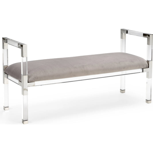 Master Suite Bench by Chelsea House in clear, polished nickel, gray. Made from acrylic/steel/velour in a modern style.