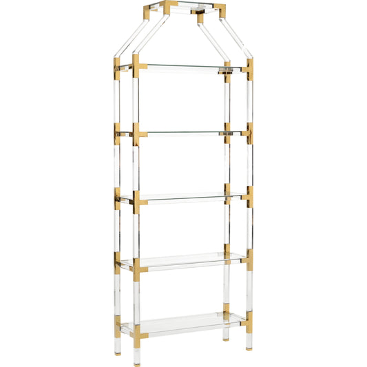 001 SI-2105347 | Primary Silo | Gainsboro Etagere by Chelsea House in clear, beveled, brass. Made from acrylic/tempered glass/steel in a modern style.