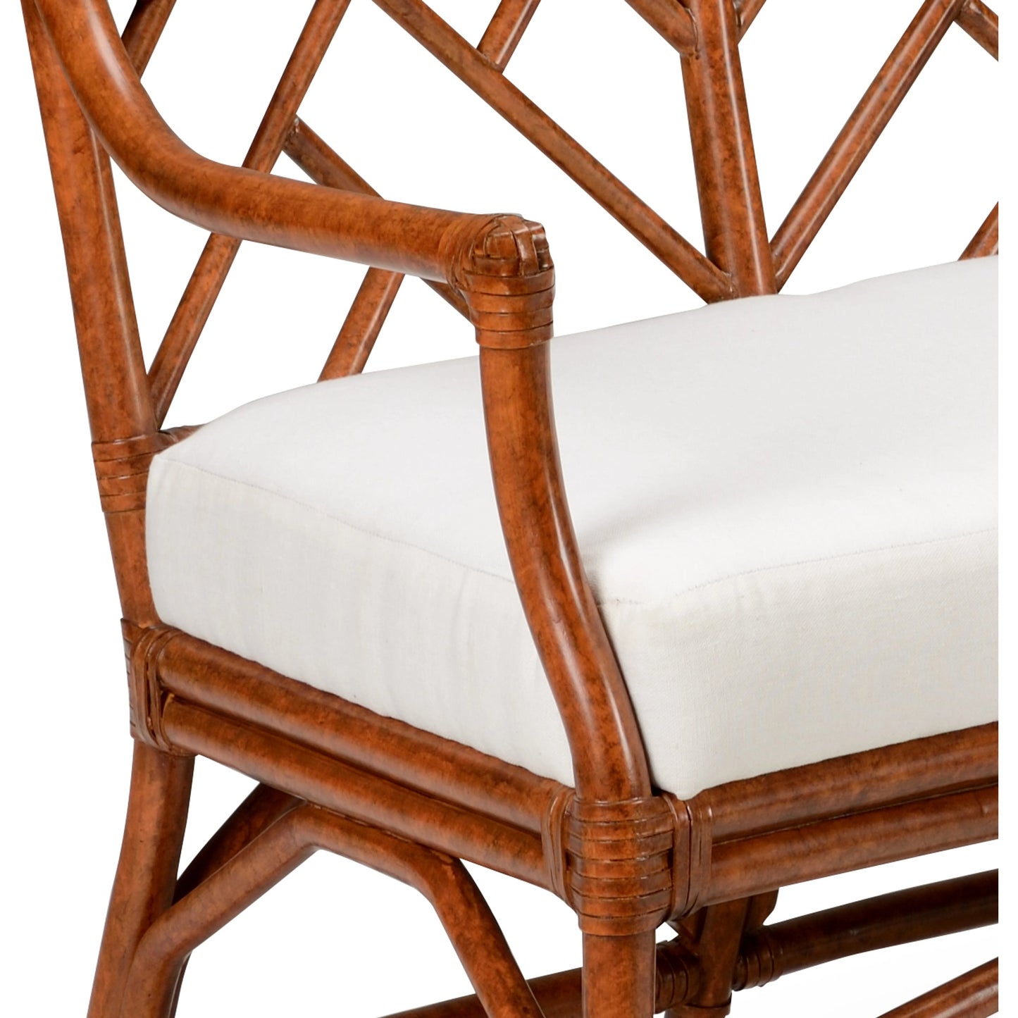 003 SI-2105348 | Closeup | Godwin Bench by Chelsea House in natural brown, white. Made from rattan/muslin in a modern style.