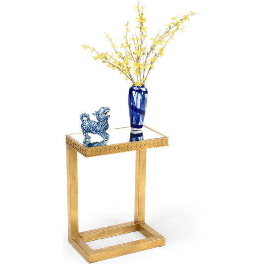 Nemeth Cigar Table by Chelsea House in antique gold leaf. Made from iron/mirror in a transitional style.