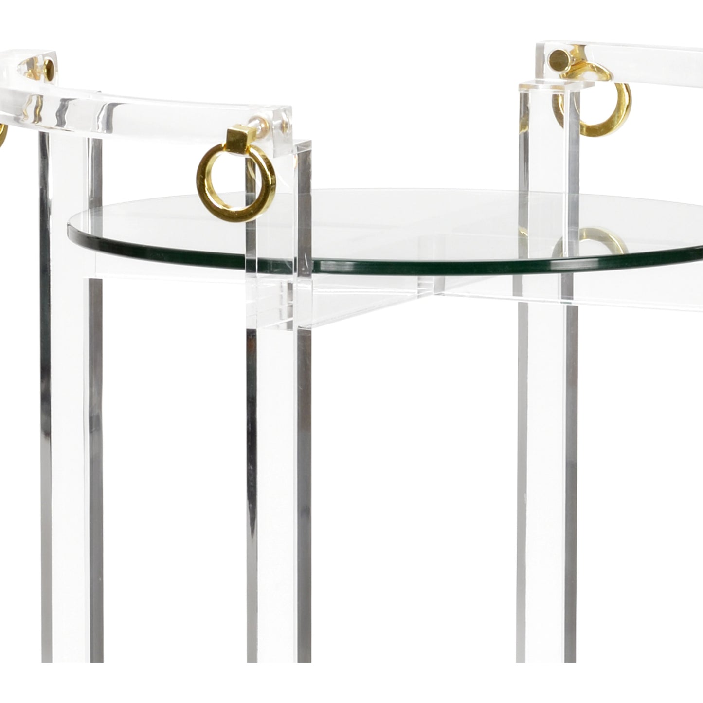 002 SI-2105378 | Closeup | Milton Pedestal by Chelsea House in clear, beveled, polished brass. Made from acrylic/tempered glass/iron in a modern style.