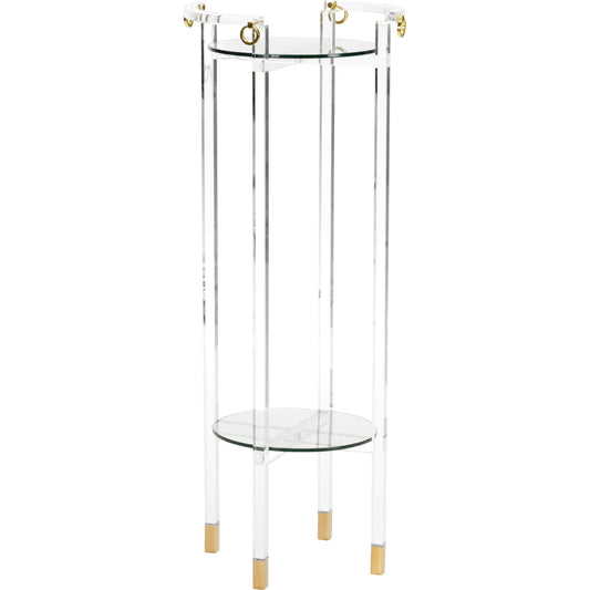 001 SI-2105378 | Primary Silo | Milton Pedestal by Chelsea House in clear, beveled, polished brass. Made from acrylic/tempered glass/iron in a modern style.