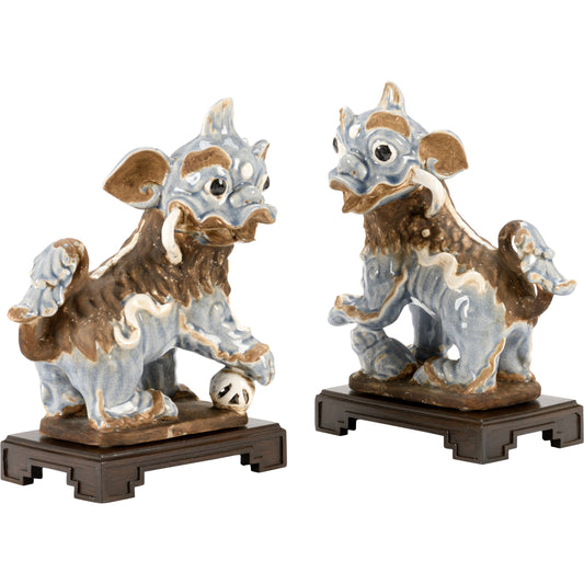 001 SI-2105215 | Primary Silo | Chinese Dogs I (Set of 2) by Chelsea House in dark antiqued blue-gray, wood. Made from ceramic in a modern style.