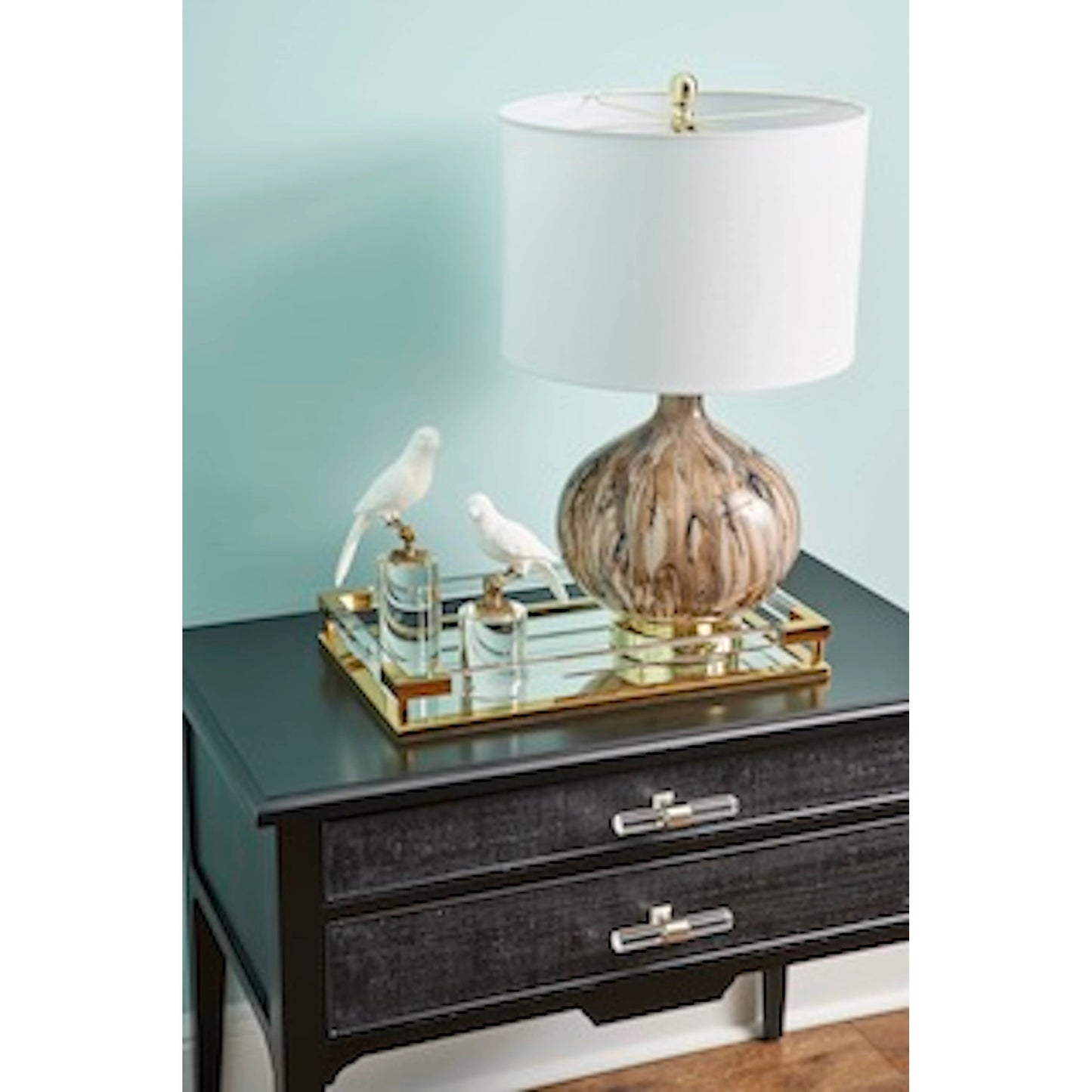 011 SI-2105380 | Lifestyle | Parrot on Crystal by Chelsea House in matte white, antique brass, clear. Made from ceramic/iron in a modern style.
