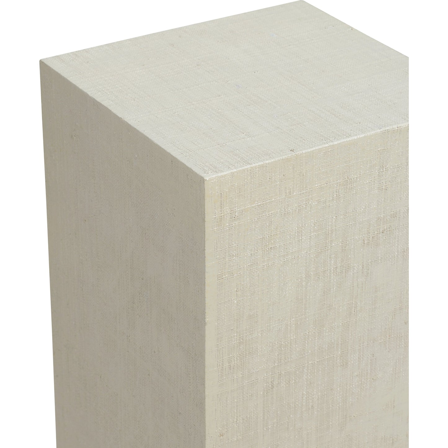 003 SI-2105387 | Closeup | Raffia Pedestal by Chelsea House in white lacquer. Made from raffia on wood in a modern style.