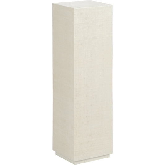 Raffia Pedestal by Chelsea House in white lacquer. Made from raffia on wood in a modern style.