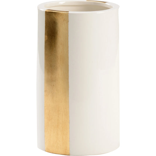 001 SI-2105412 | Primary Silo | Banded Vase by Chelsea House in white glaze, antique gold leaf. Made from unique in a modern style.