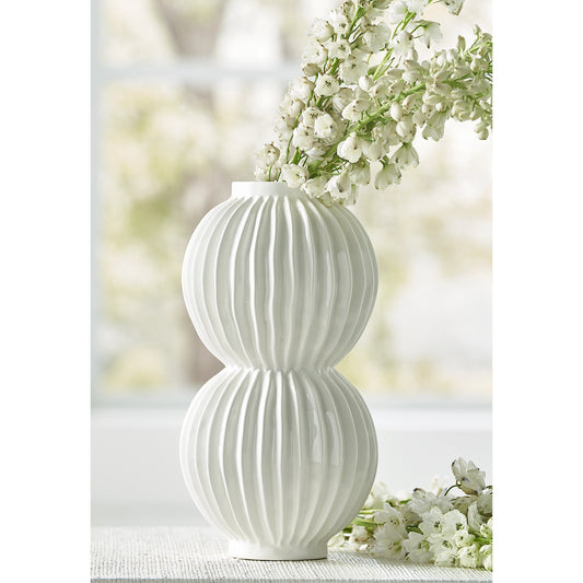 Organic Disc Vase by Chelsea House in white glaze. Made from ceramic in a modern style.