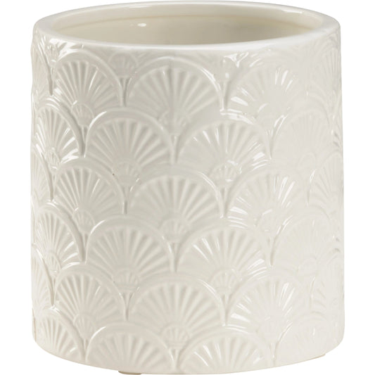 001 SI-2105453 | Primary Silo | Deco Fan Cachepot by Chelsea House in white glaze. Made from ceramic in a modern style.