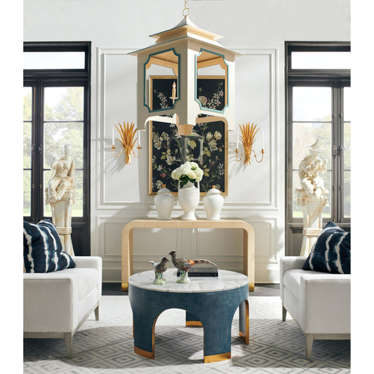 Aqueduct End Table by Chelsea House in natural white, blue, antique gold leaf. Made from unique in a modern style.