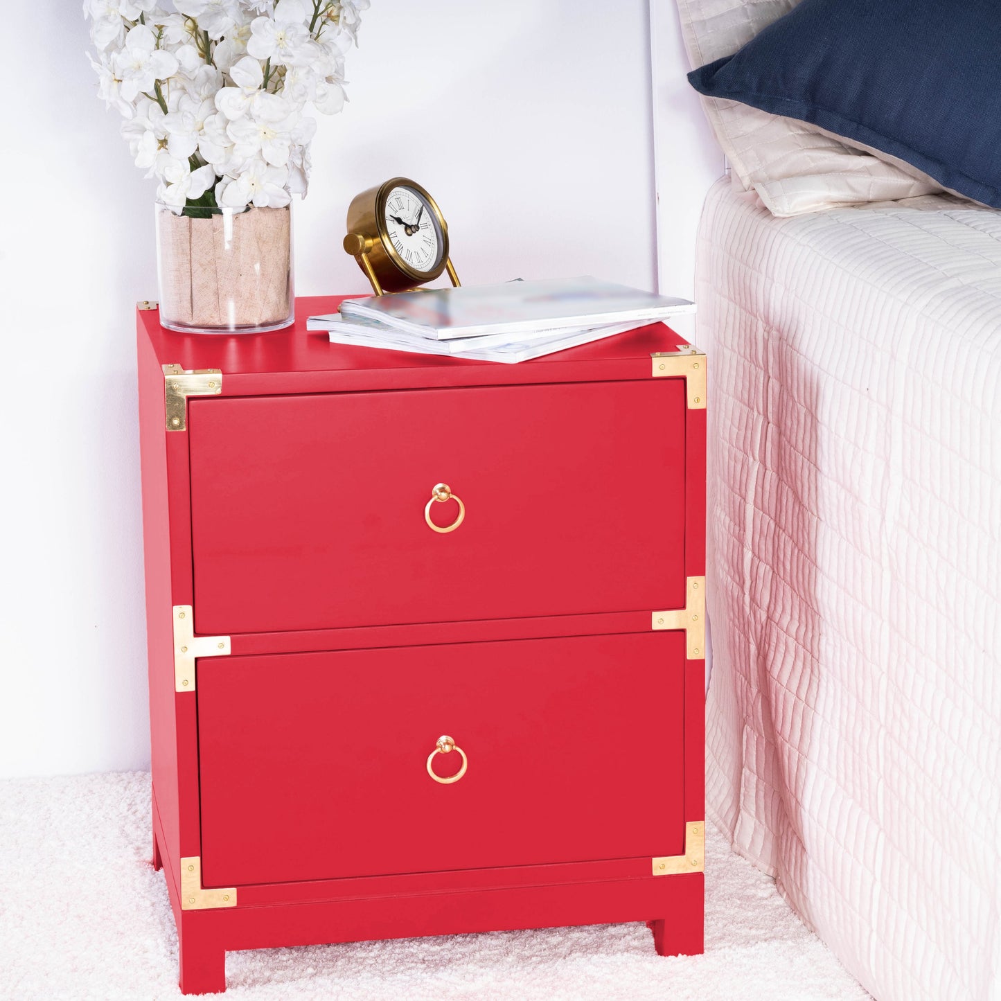 009 S-242536 | Lifestyle | Ardennes Red Campaign Chairside Chest by Butler Specialty Company in red and red. Made from mango wood solids, mdf in a eclectic & global style.