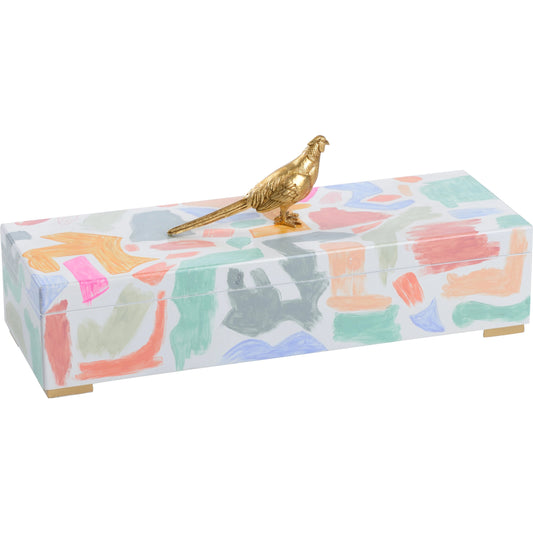 Pheasant Box by Chelsea House in hand painted, antique gold. Made from wood/composite in a modern style.