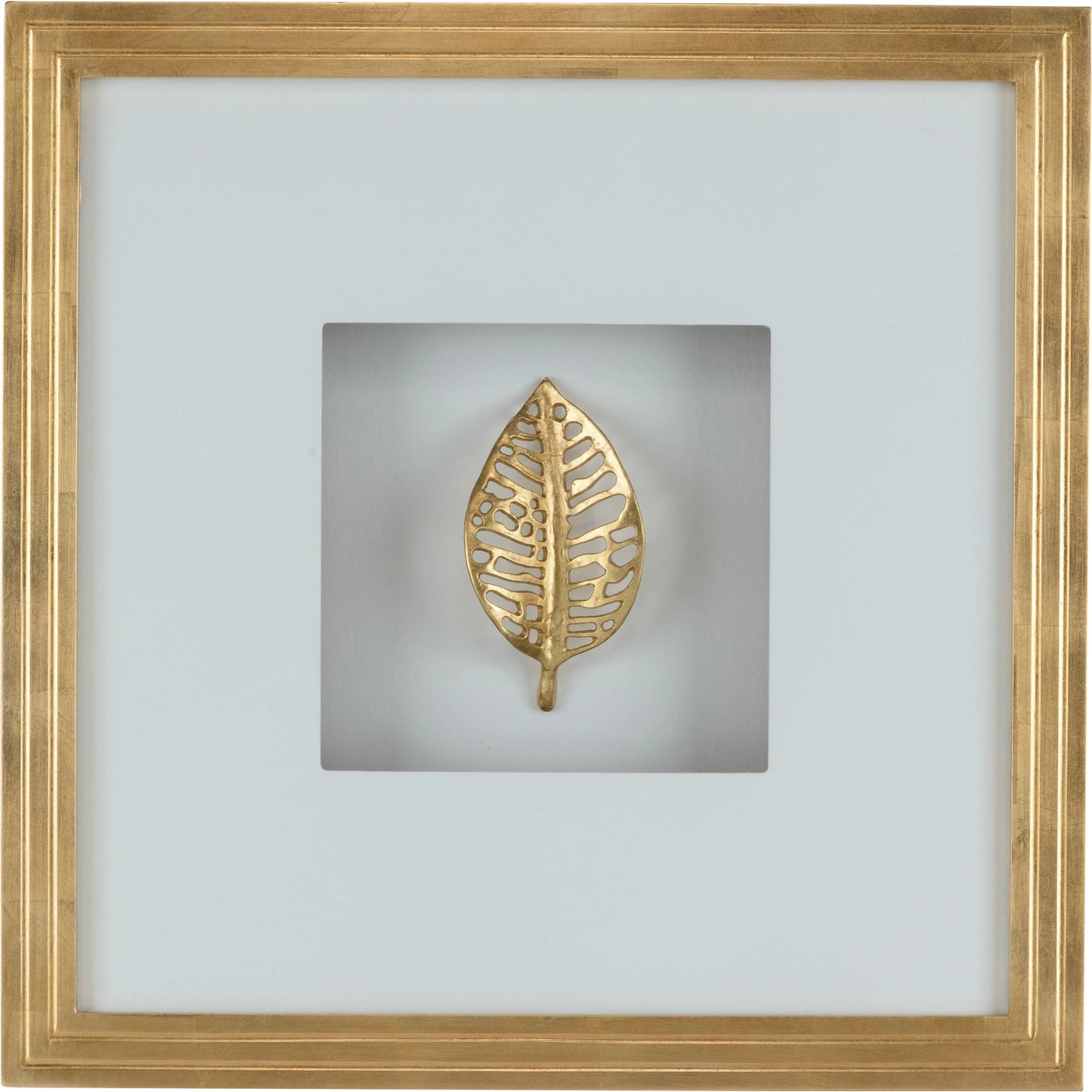 001 SI-2105521 | Primary Silo | Leaf Shadow Box by Chelsea House in antique gold leaf. Made from iron in a modern style.