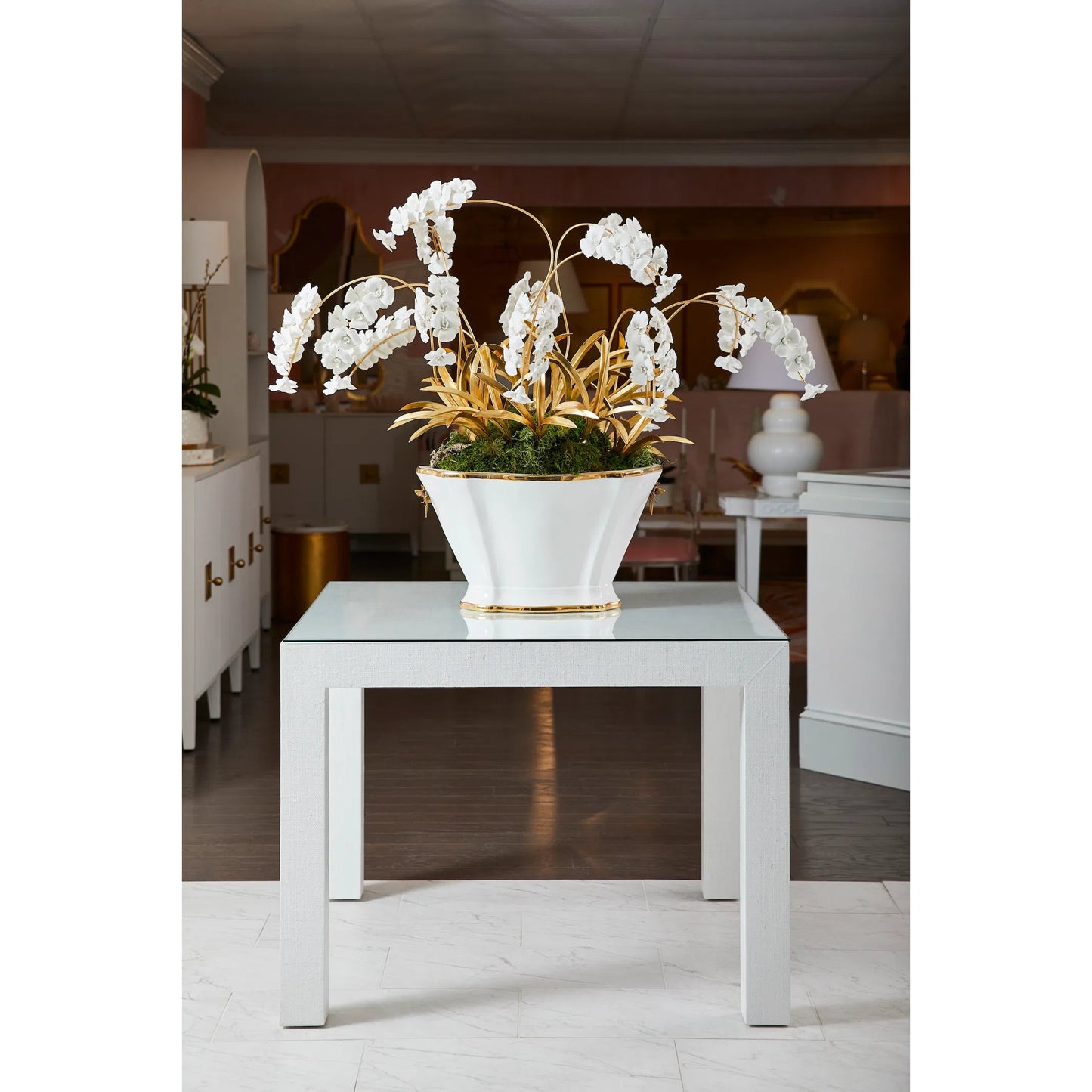 003 SI-2105426 | Lifestyle | Susan Planter by Chelsea House in white, metallic gold. Made from ceramic/brass in a modern style.