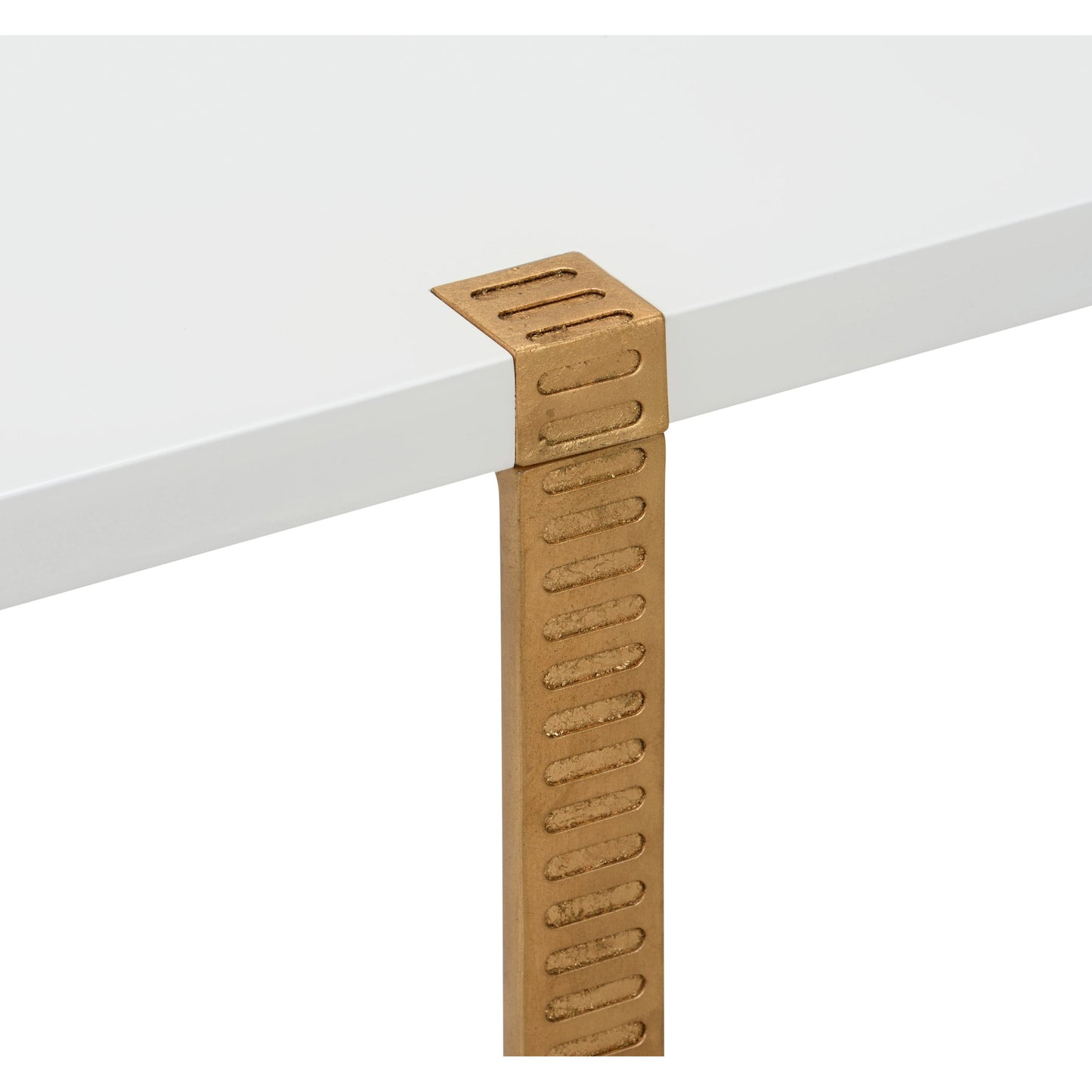 003 SI-2105577 | Closeup | Ribbed Cocktail Table by Chelsea House in white, antique gold leaf. Made from wood/iron in a modern style.