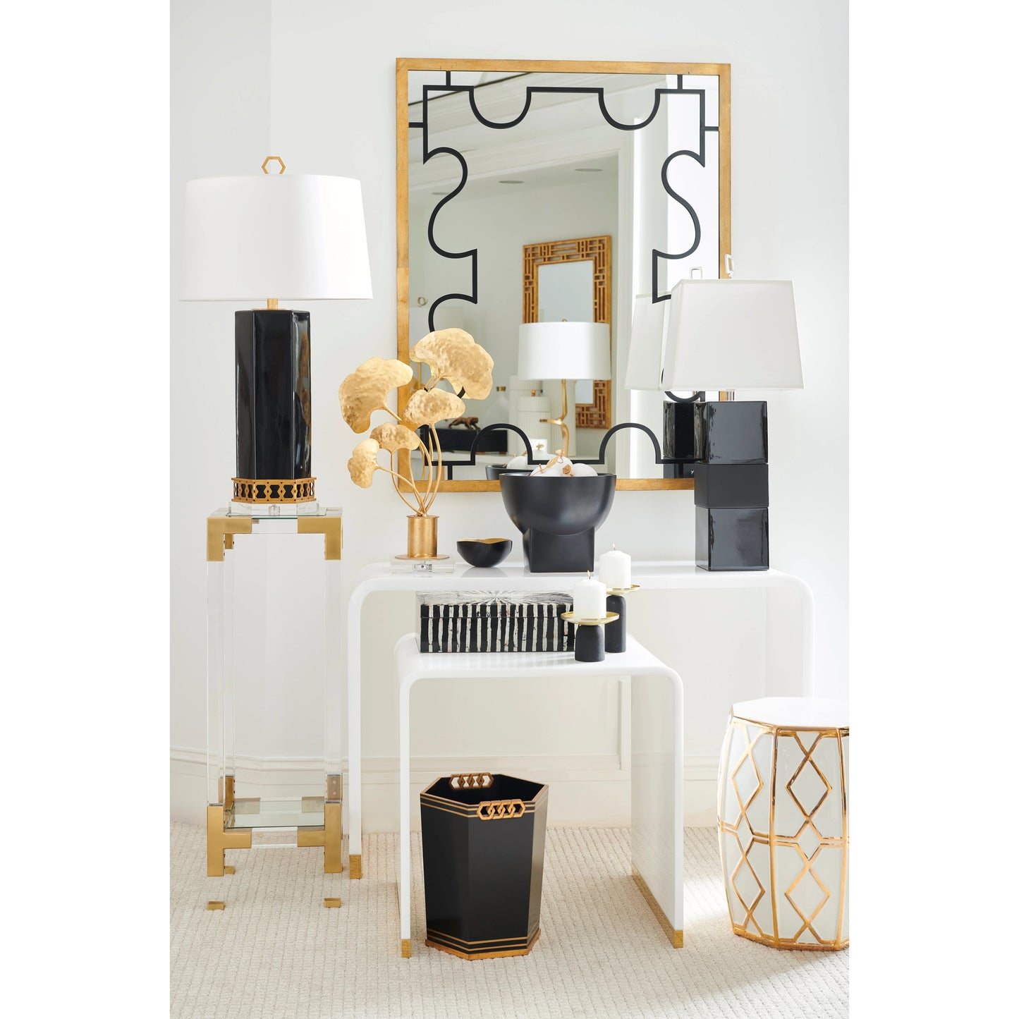 005 SI-2105581 | Lifestyle | Waterfall End Table by Chelsea House in white. Made from acrylic/brass in a modern style.