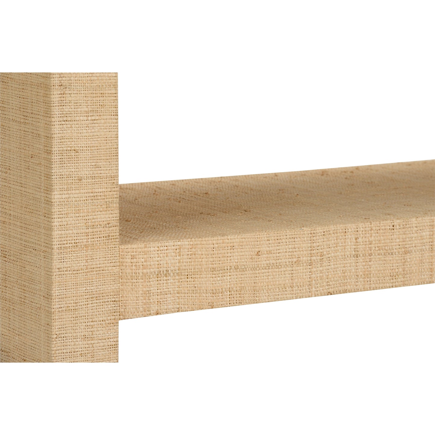 004 SI-2105588 | Closeup | Raffia Book Shelves by Chelsea House in cream. Made from raffia on wood in a modern style.