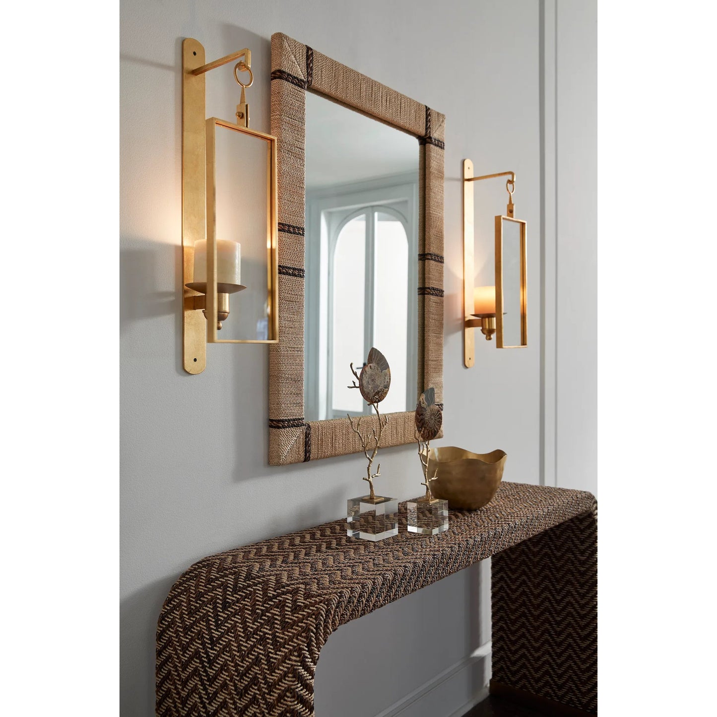 002 SI-2105595 | Additional Silo | Newton Mirror by Chelsea House in cream, chocolate, clear, plain. Made from raffia/abaca on wood/mirror in a modern style.