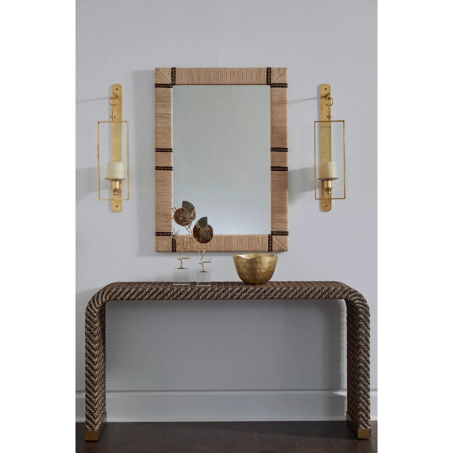 003 SI-2105595 | Additional Silo | Newton Mirror by Chelsea House in cream, chocolate, clear, plain. Made from raffia/abaca on wood/mirror in a modern style.